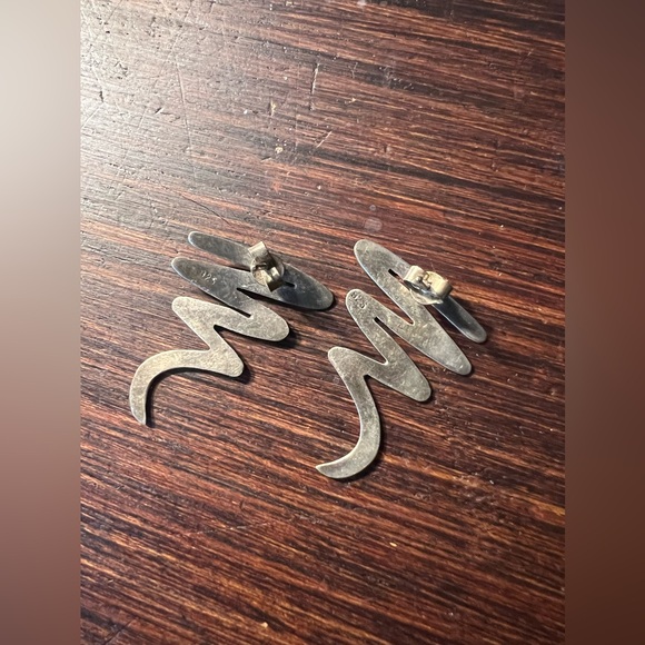 ✨ Vintage STERLING SILVER 925 Pierced Earrings Mexico SWIRL Zig Zag ✨ - Picture 5 of 6